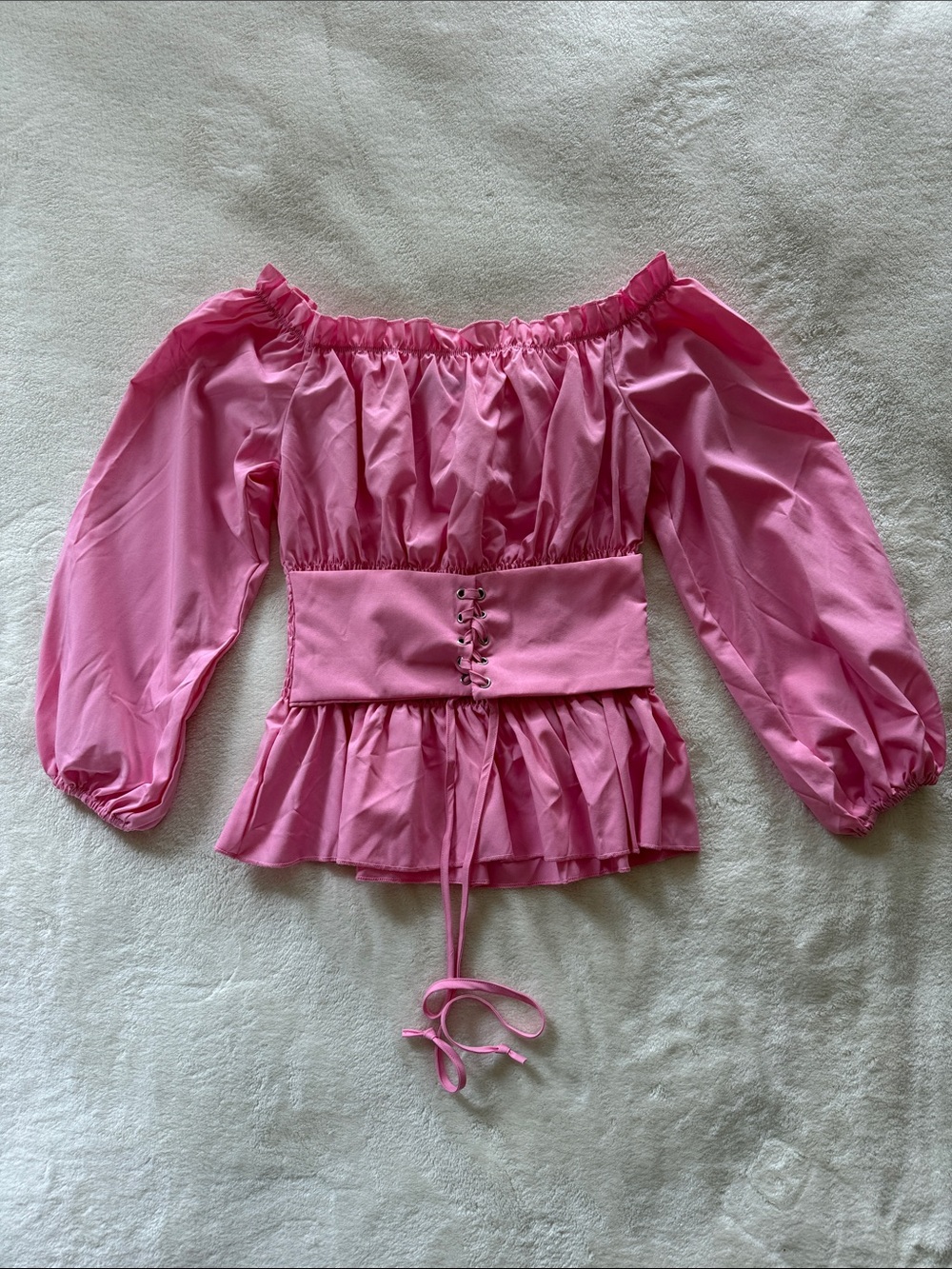 CBR Pink Off-Shoulder Corset Lace-Up Top - Picture 3 of 5